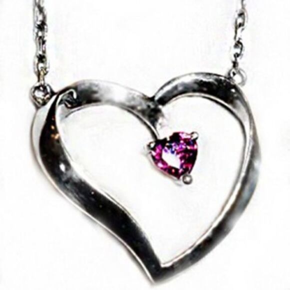 RED ENVELOPE PINK SAPPHIRE 925 STERLING SILVER HEART IN HEART PENDANT NECKLACE - Picture 3 of 5